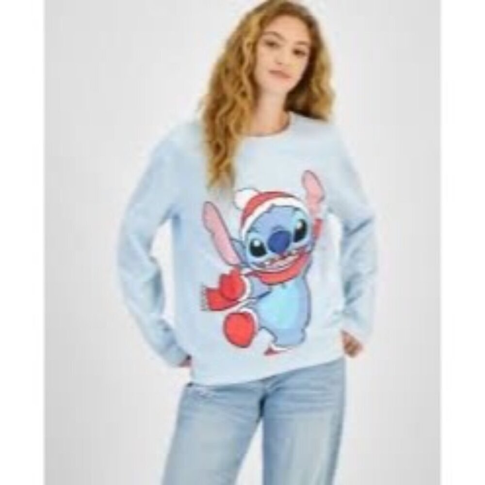 Disney Juniors‎ Stitch Christmas Crewneck Sweatshirt Light Blue Size S NWT